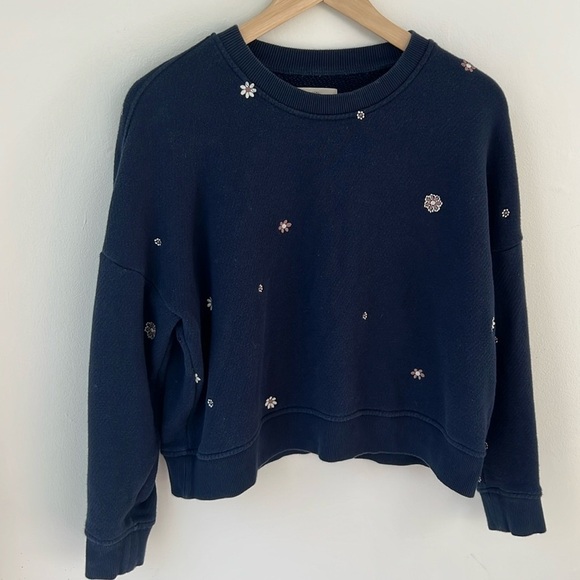 Madewell MWL Women’s Airyterry Floral Embroidered Crop Sweatshirt XS - Picture 1 of 8